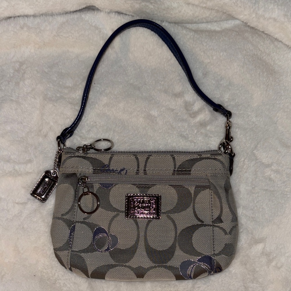 Excellent Condition Coach Poppy Gray with Blue Signature Small Bag